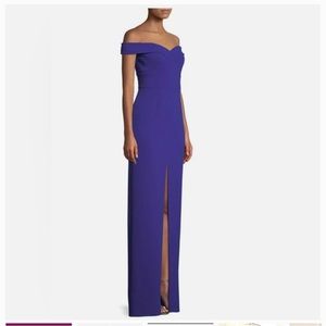 Aidan Mattox Off-Shoulder Scuba Crepe Long Sheath Dress size 4 navy blue